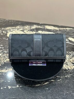 COACH Black Signature Trifold Wallet
